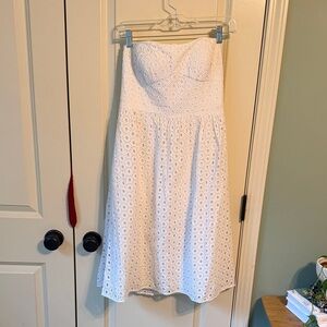 Strapless White Eyelet Midi Dress